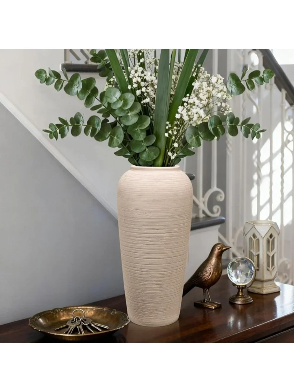 Stylish 12-Inch Tall Neutral Textured Ceramic Vase for Elegant Home Decor